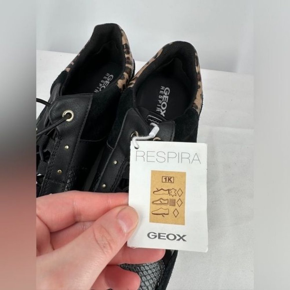 Respira Geox | NWT Women’s 9 Black Suede Leopard Trim Wedge Sneakers - Picture 9 of 13